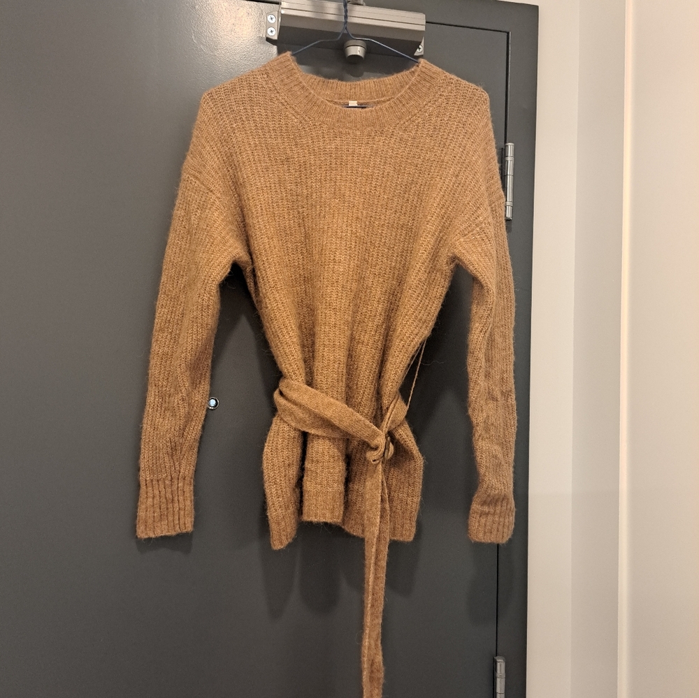 Aritzia Babaton Camel Knit Sweater with Tie - Picture 1 of 5